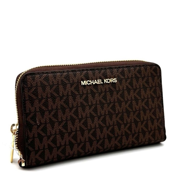 Michael Kors JST Flat MF Phone Case Wallet Brown Leather - Picture 1 of 8